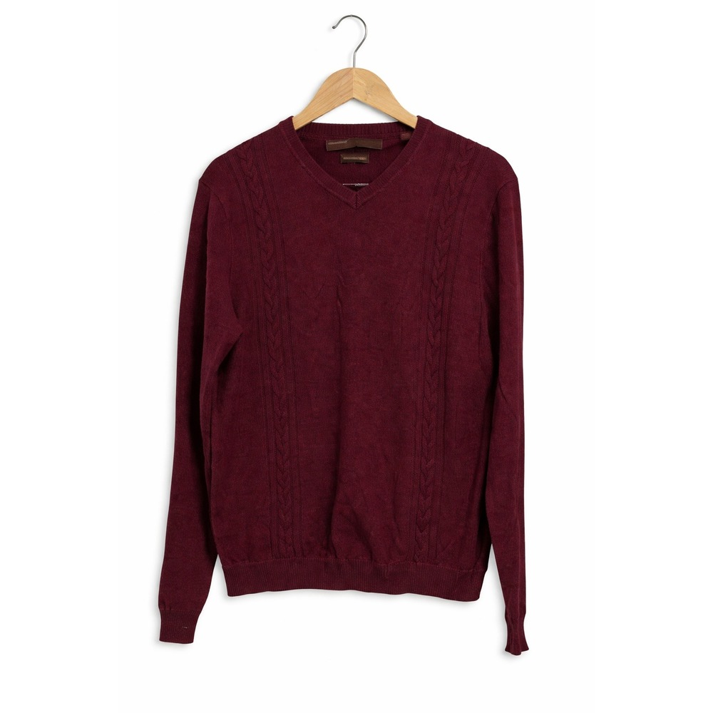 Perry Ellis V-Neck Sweater Burgundy 100% Pima Cotton - Medium